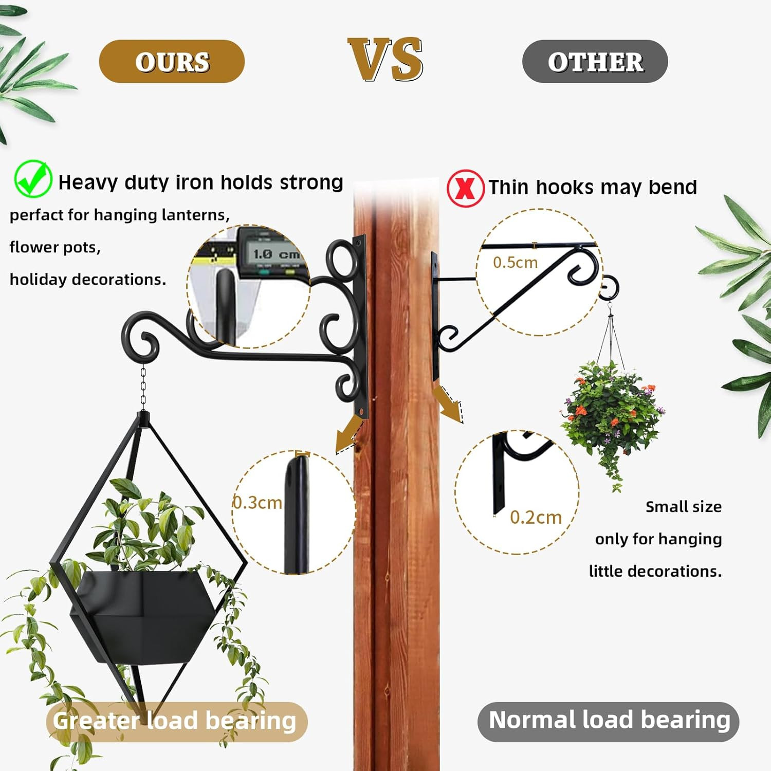 Retro Iron Hanging Plant Brackets, 12 Inch Heavy Duty Rust-Resistant Plant Hange