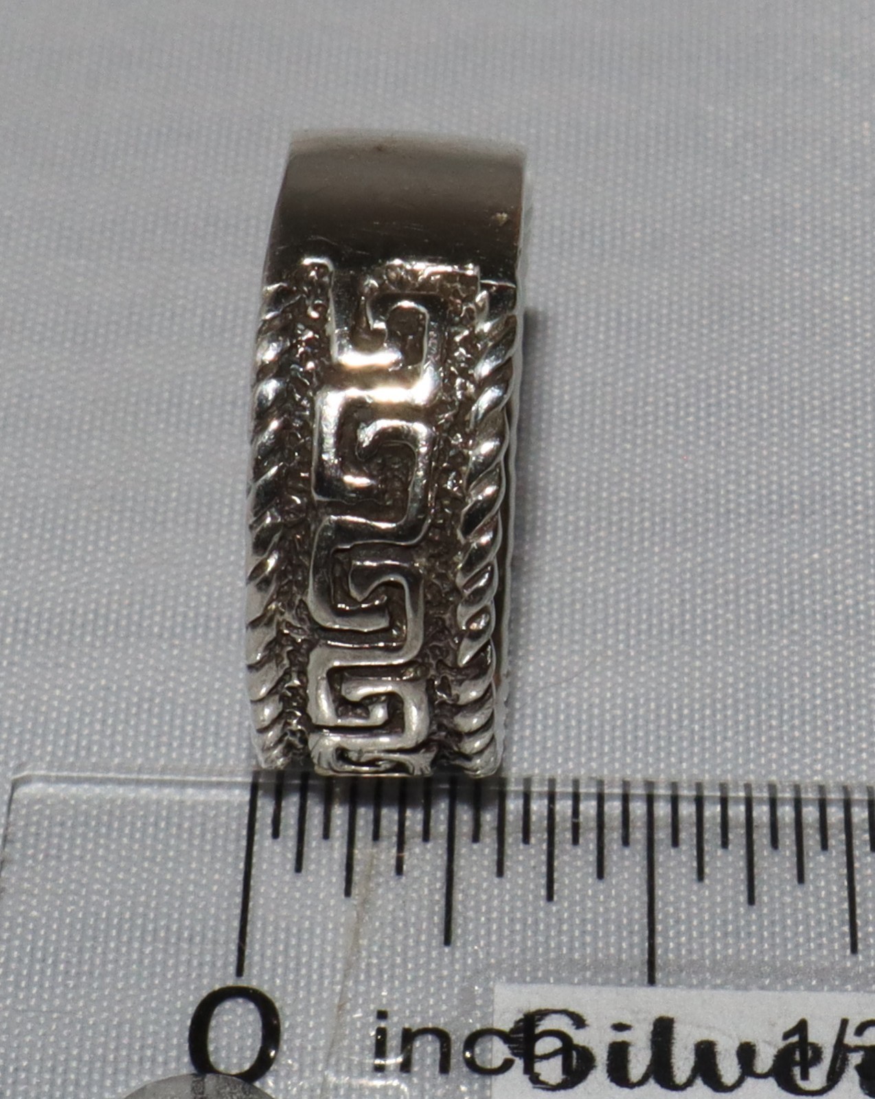 Vintage Sterling Silver Greek Key Band Ring Size 7+