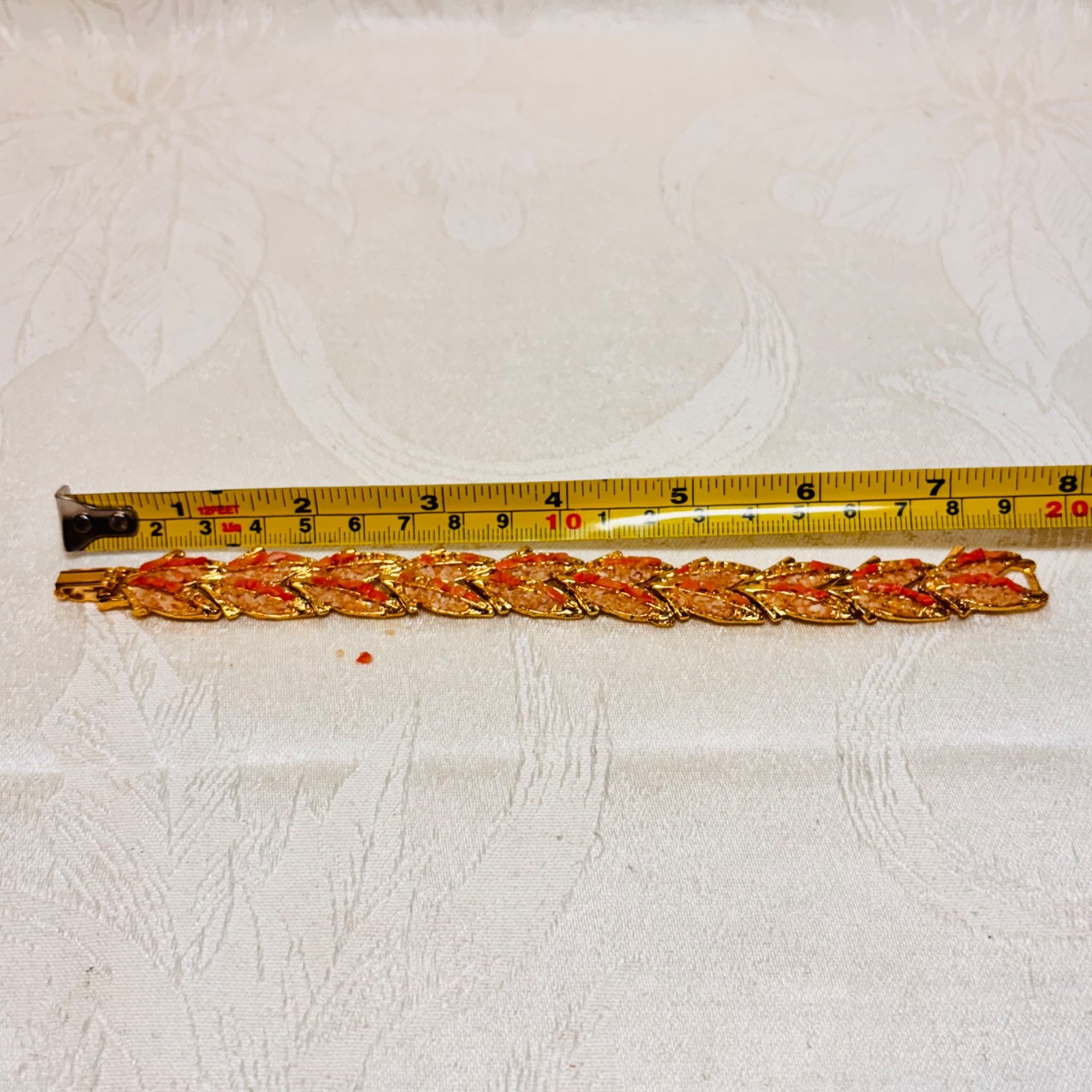 BRACELET orange white stone chips fold over clasp vintage DAMAGE missing chips