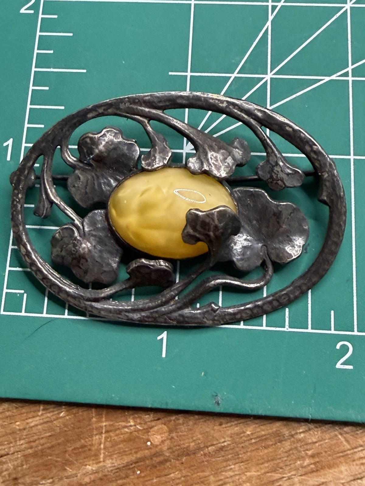 Vtg Art Nouveau 800 Silver Oval Cabochon Butterscotch Egg Yolk Amber Brooch Test