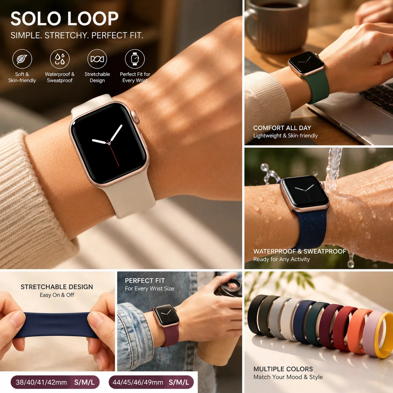 Solo Loop for apple watch band 44mm 40mm 45mm 41mm 49mm 46mm 42mm bracelet.