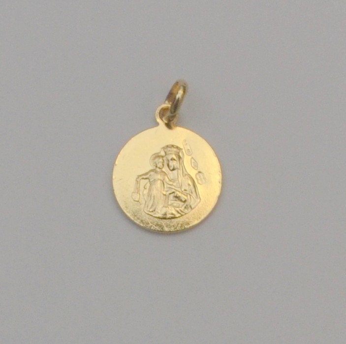 Small 18K Gold Sacred Heart of Jesus Our Lady of Mount Carmel Medal Pendant P3
