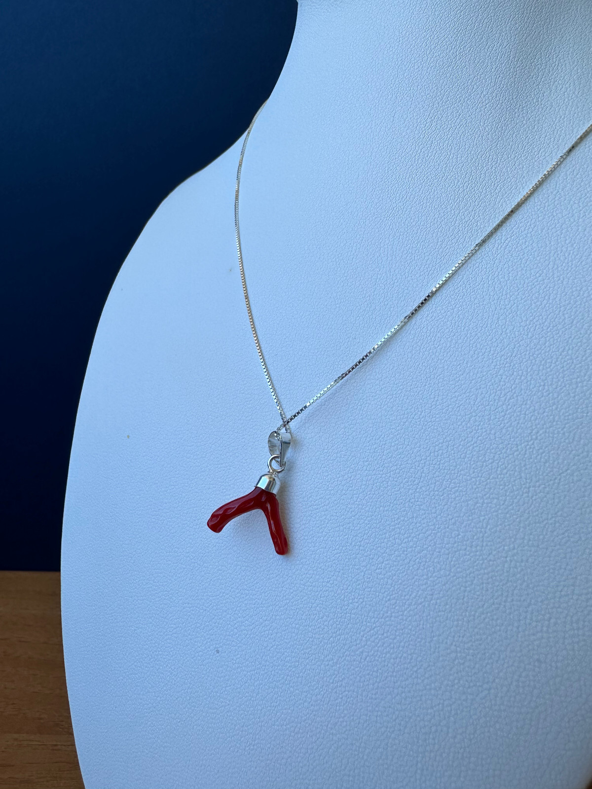 Mediterranean Red Coral Branch Pendant and 925 Silver Necklace