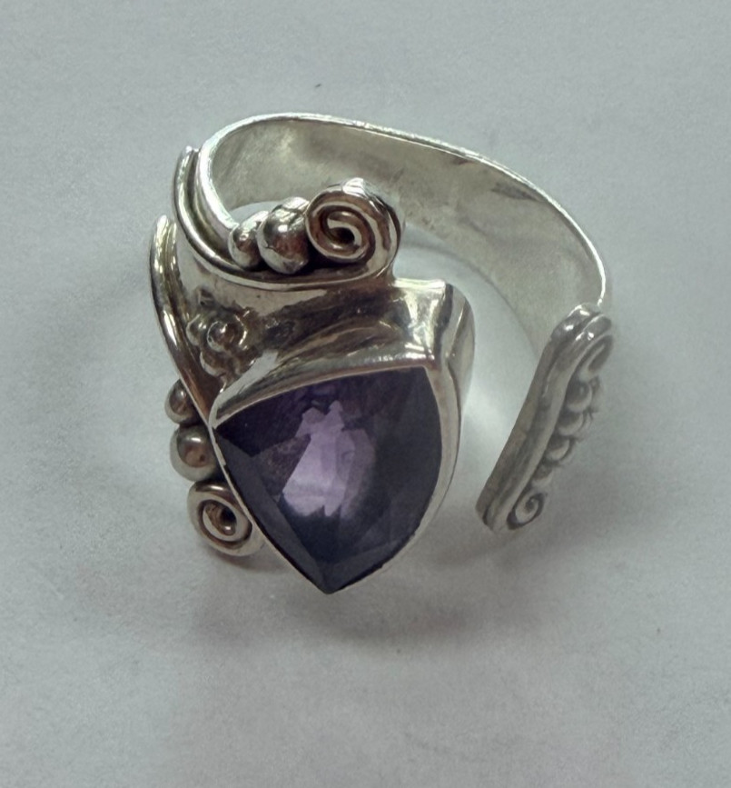 Sajen Silver Ring (Size 10+ Adjustable) with Amethyst Gemstone [076DUW]