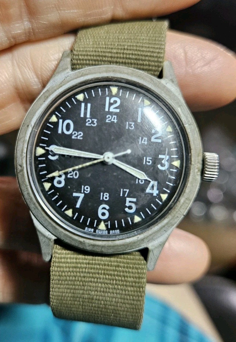 Vtg MAR 1970 Benrus Corp MIL-W-46374 Military Watch Vietnam War Orig Strap Works