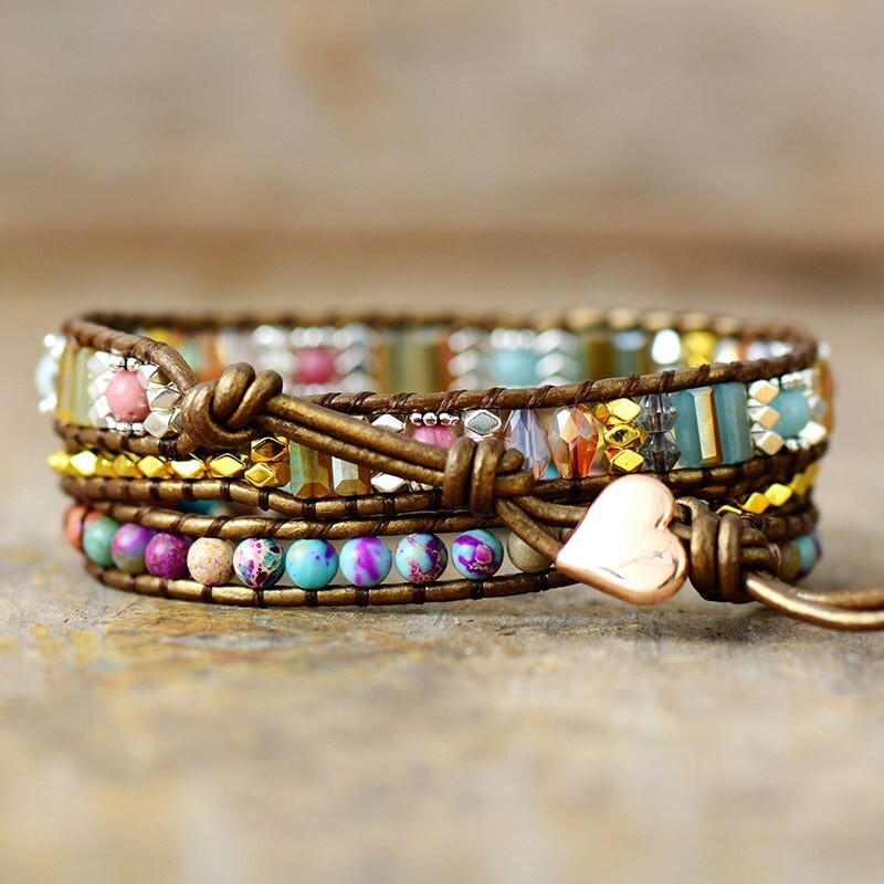 Sea Sediment Bohemian Colorful Boho Handmade Wrap Healing Yoga 3 Strand Bracelet