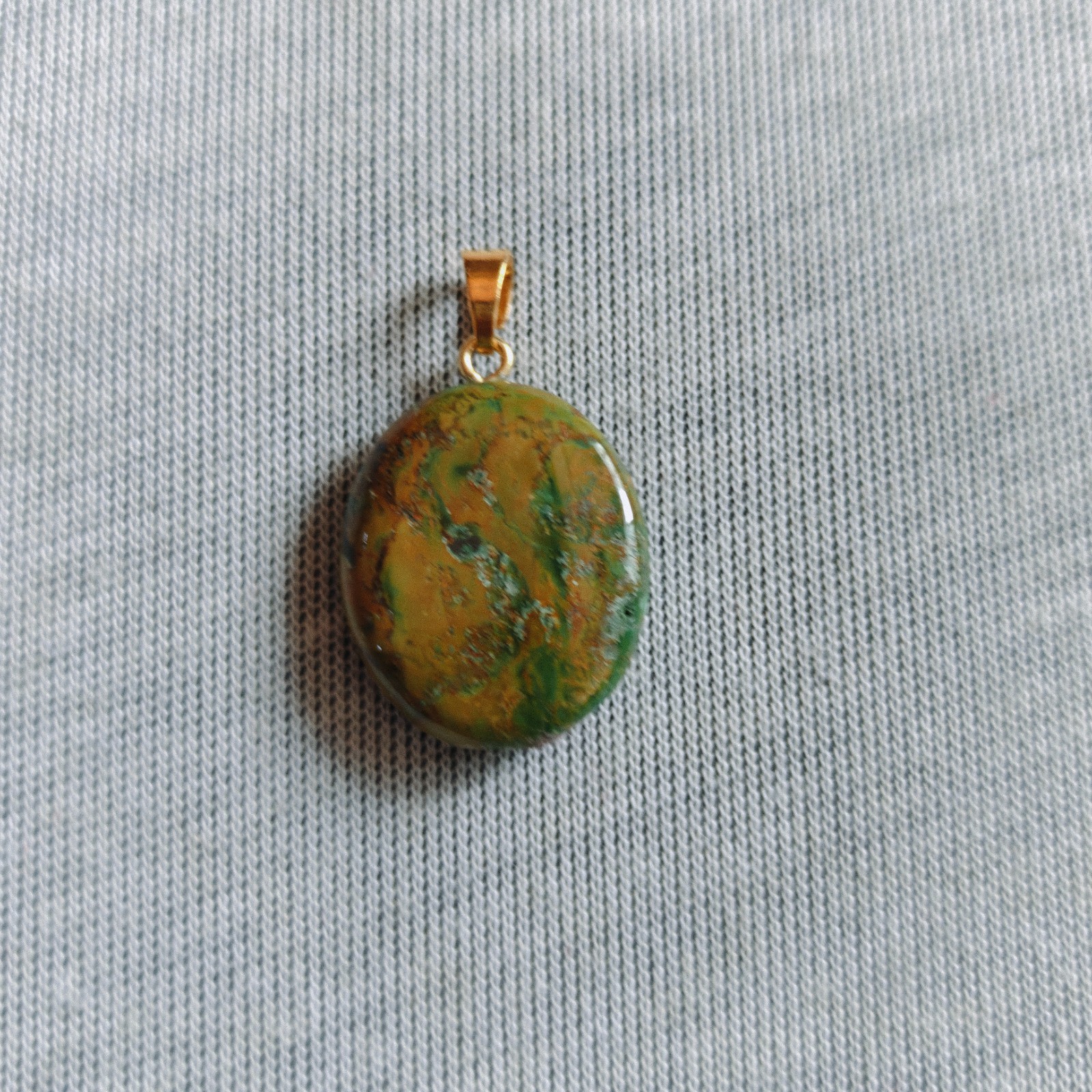 Natural Green Tibetan Turquoise Oval Bead Brass Pendant Handmade Boho Gift