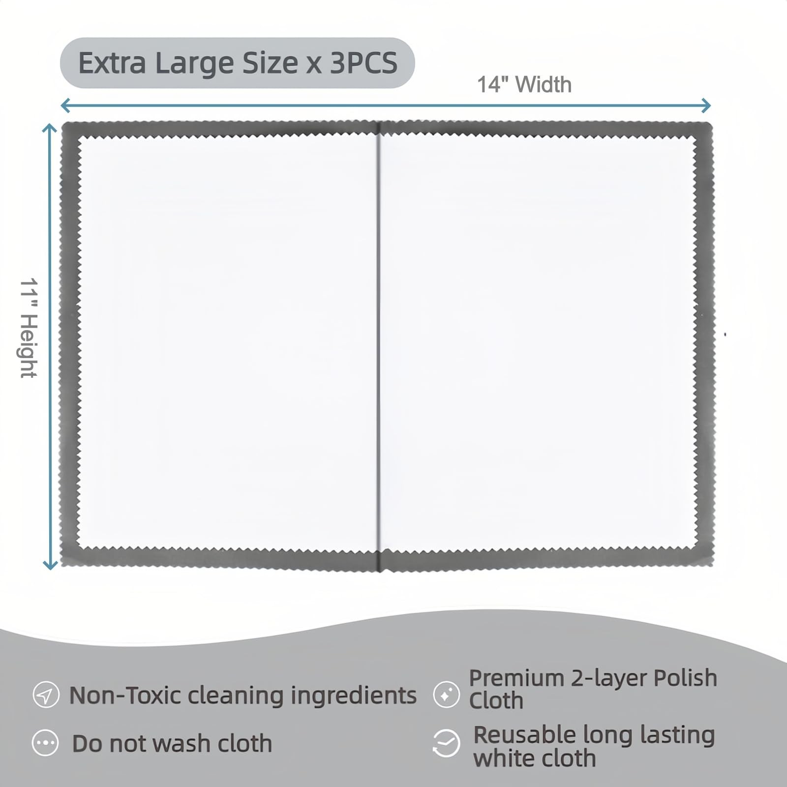 Gavaeu 3PCS Silver Polishing Cloth, 11” x 14” X-Large X Large, Elegant Grey
