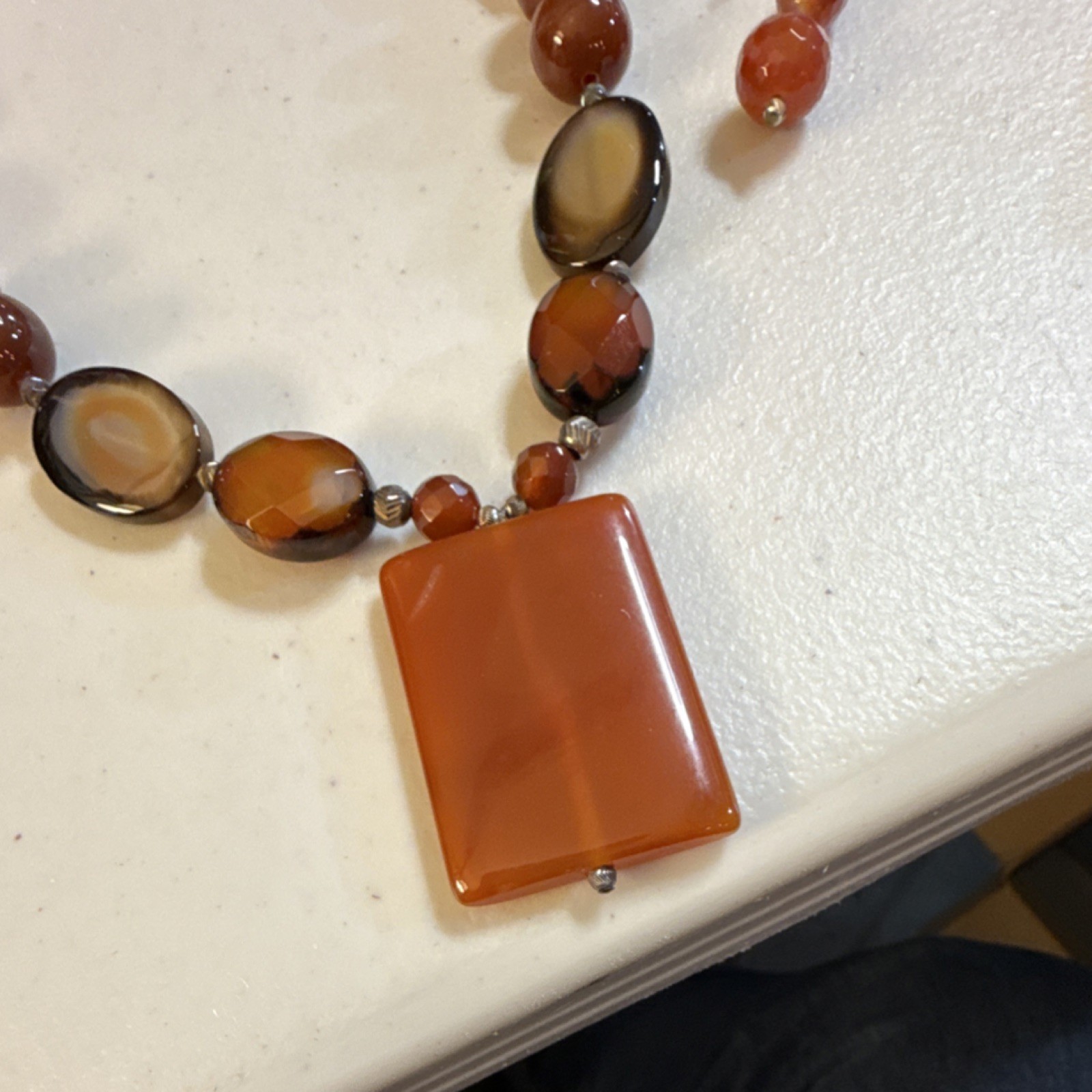 Handcrafted Agate Jewelry Set Necklace Earrings Orange Brown Bohemian Women