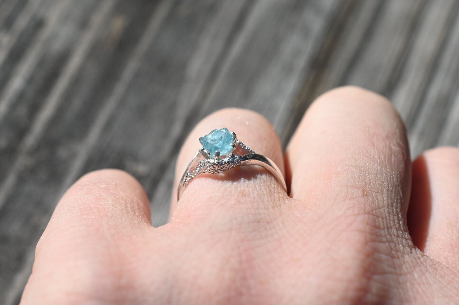 Raw Aquamarine Engagement Ring Timeless Diamond Wedding Band Contemporary Sterli