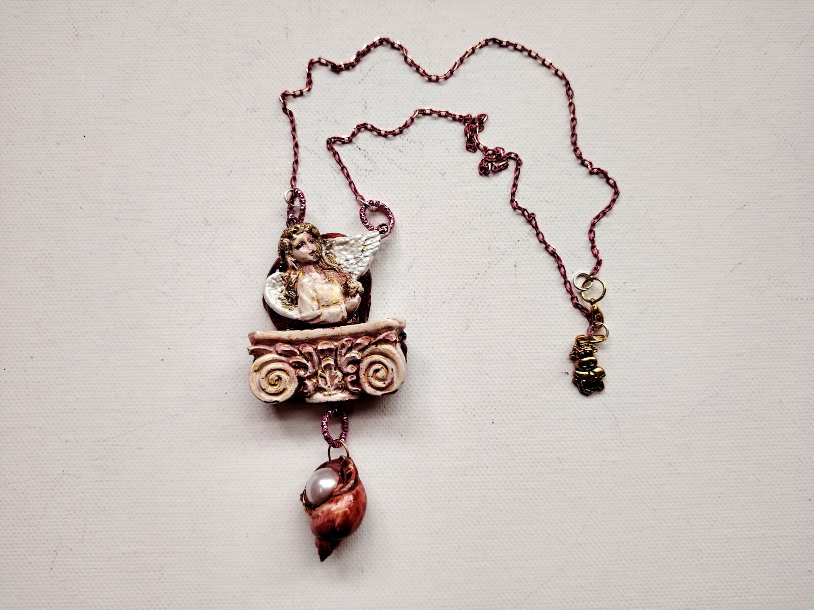 Necklace Winged Angel Cherub Talisman Baroque Pendant Amulet Shell Jewelry Charm