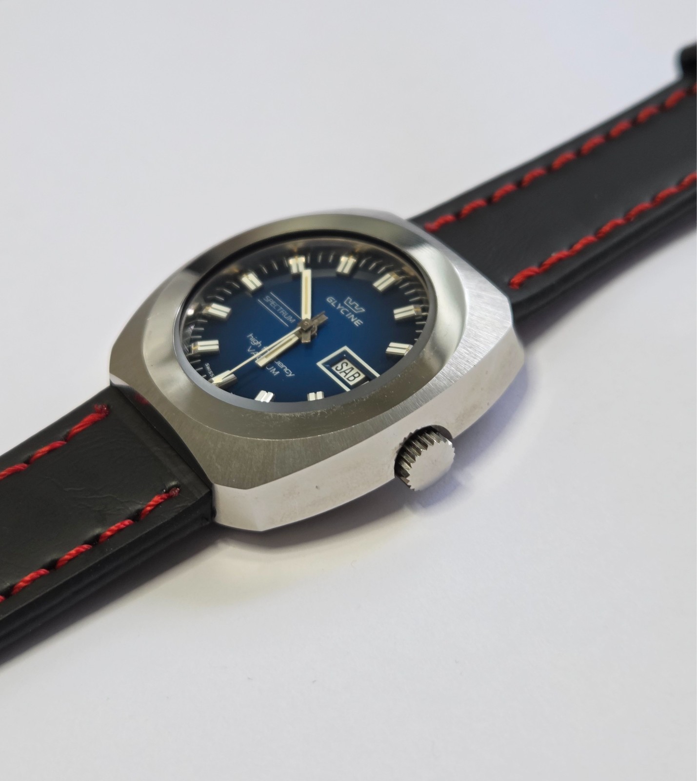 Glycine Automatic Watch Vintage Mens High Frecuency Spectrum Vacuum Blue Dial