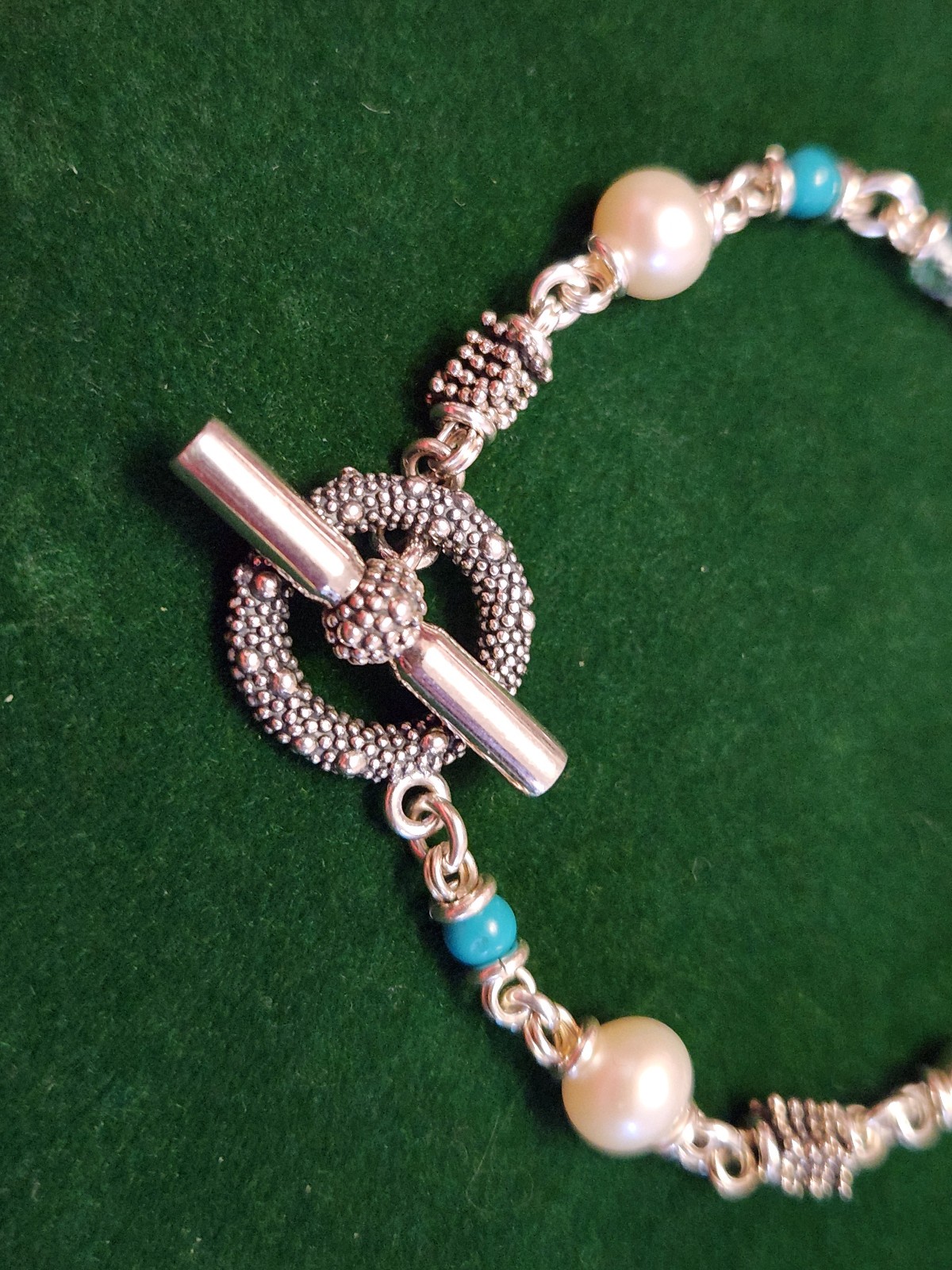 Michael Dawkins 925 Sterling 7″ Pearl Turquoise Crystal Toggle Bracelet