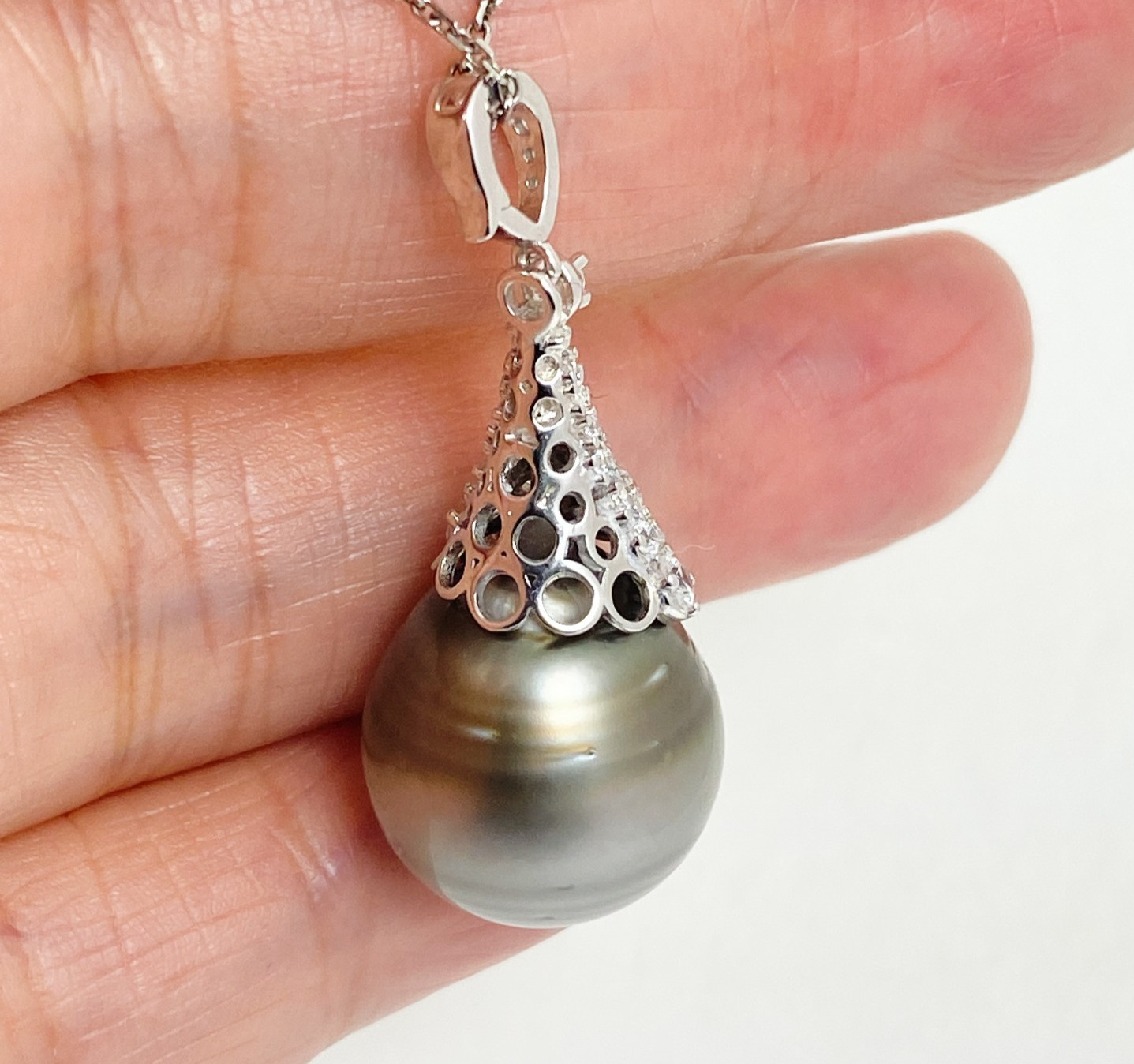 Enormous 15.2mm Genuine Tahitian Pearl Pendant Enhancer, 925 Silver #SP2010