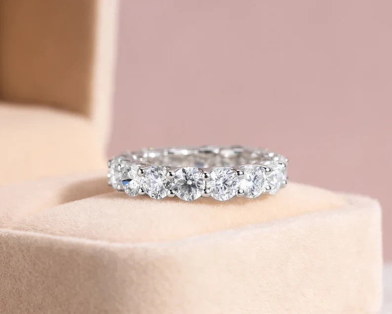 4.50Ct Round Cut Natural Diamond 14K Real White Gold Eternity Band Ring