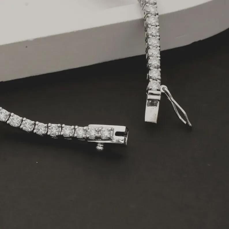 Unique Tennis Bracelet Round Natural Diamond 14k White Gold For Party Wear Gift