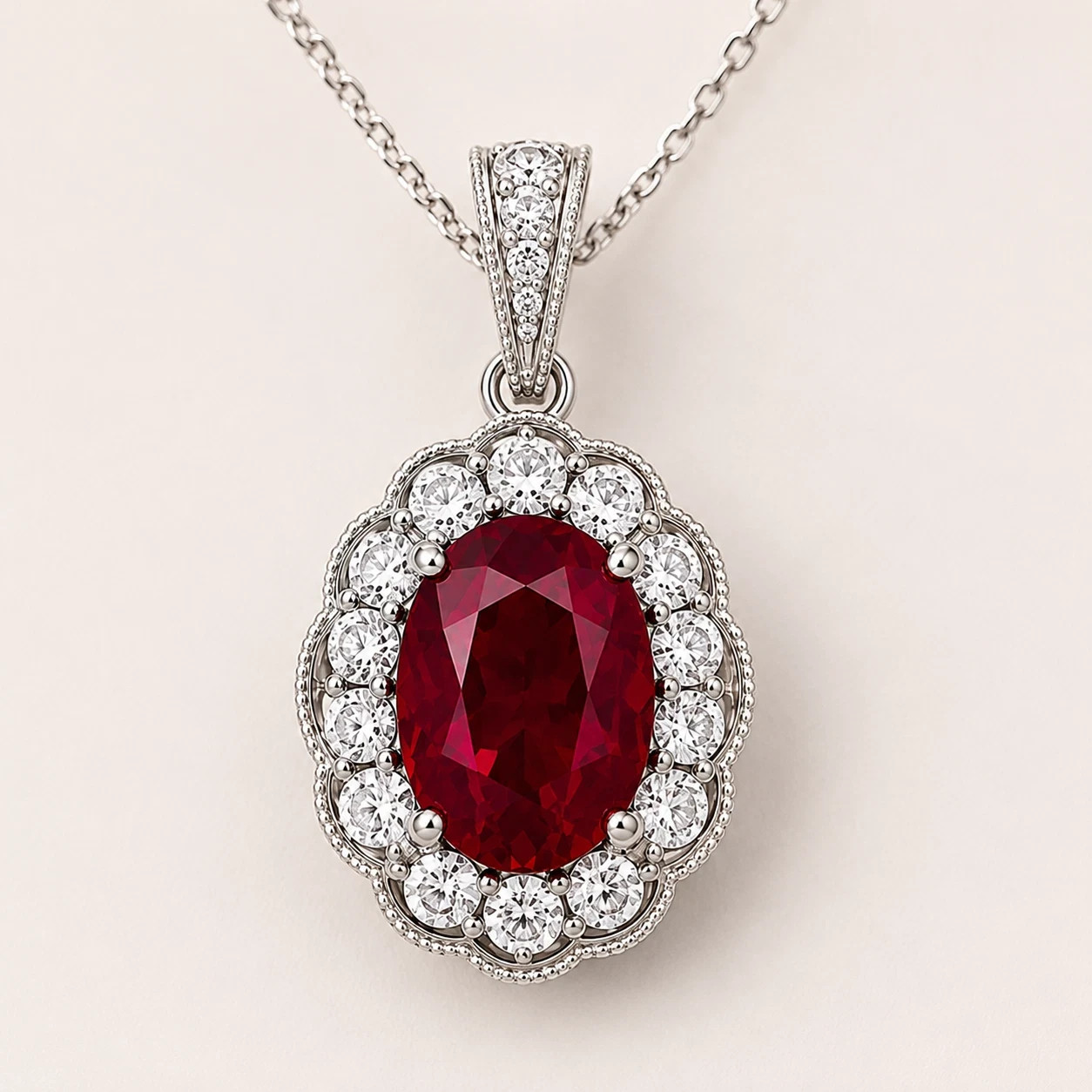 5.00 Ct Natural Ruby and Diamond Pendant in 14k White Gold Over Sterling Silver