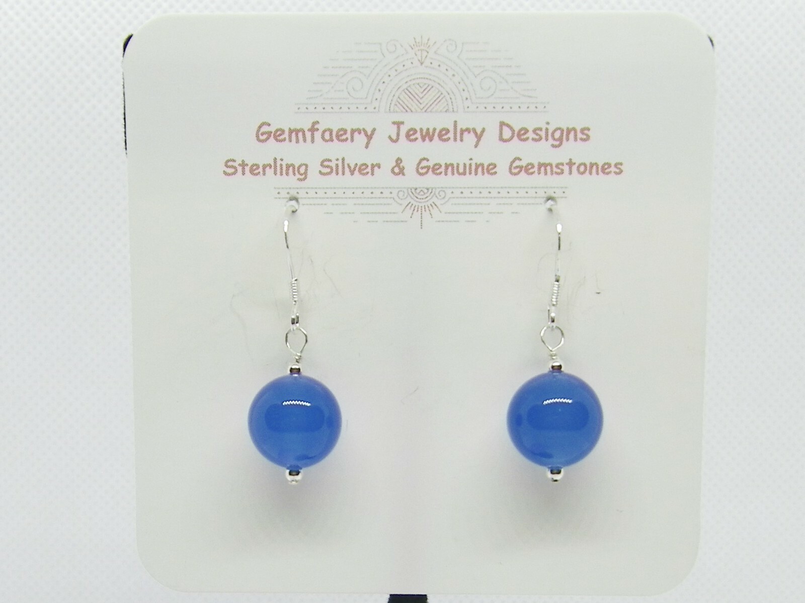 Sterling Silver Natural BLUE ONYX Gemstone Dangle Earrings #1411…Handmade USA
