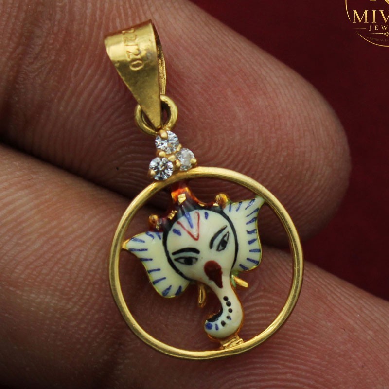 22K Ganesh Ji Yellow Gold Pendant 2.6cm x 1.5cm 2.56g