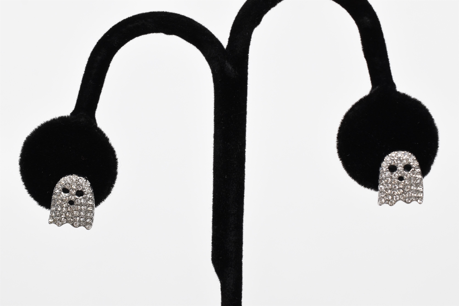 1980s Pac-Man Earrings, Silver Plated w/ Rhinestones – Choose Your Ghost!