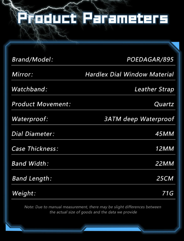 POEDAGAR Original Man Wristwatch Top Luxury Waterproof Luminous Watch Xmas Gift