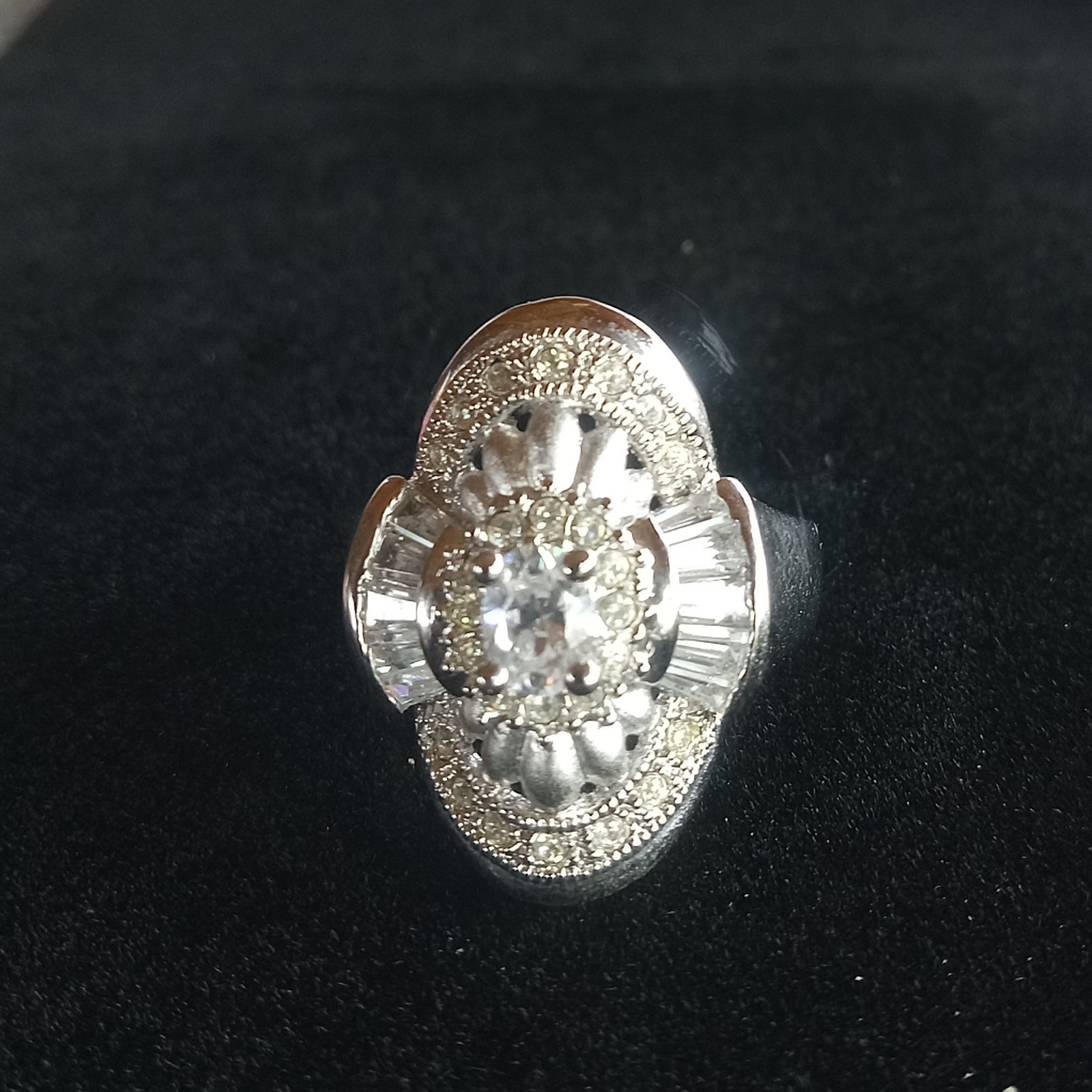 Cocktail Ring Size 9.25 Silver Plated CZ Baguette Ring Stunning By CAPACCI