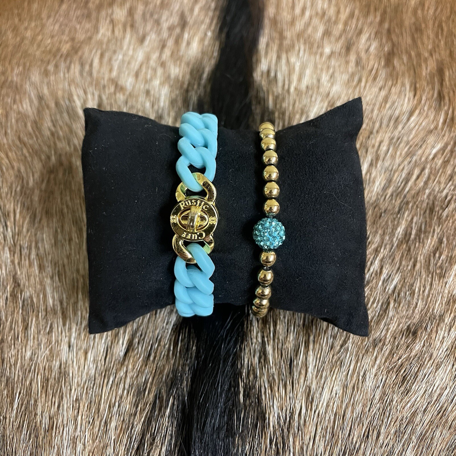 Rustic Cuff Turquoise w/ Gold Logo Madison Silicone Chain And Ireland Bracelet