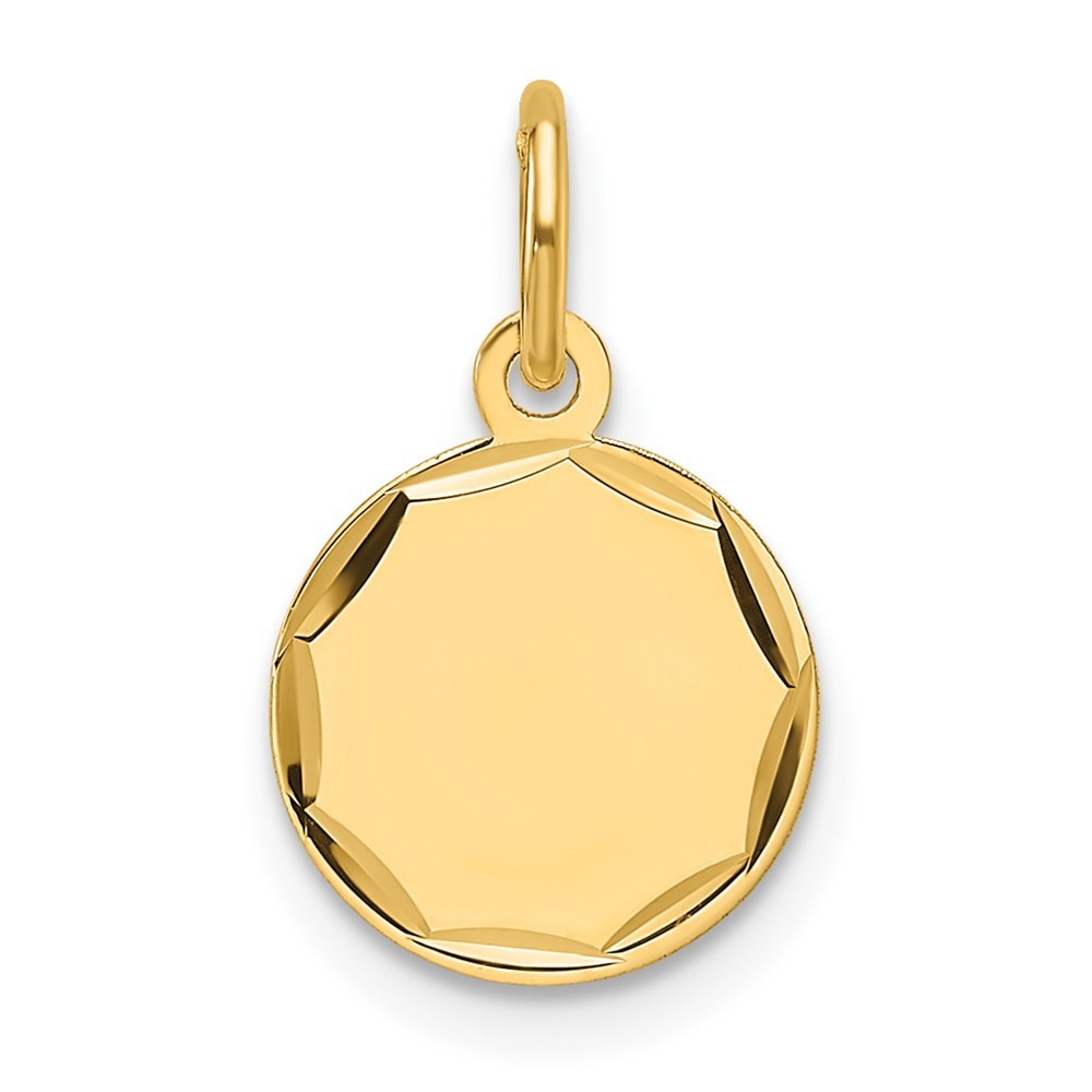 14k Yellow Gold Etched Edge .13 Gauge Engravable Round 10.1mm Disc Charm Pendant