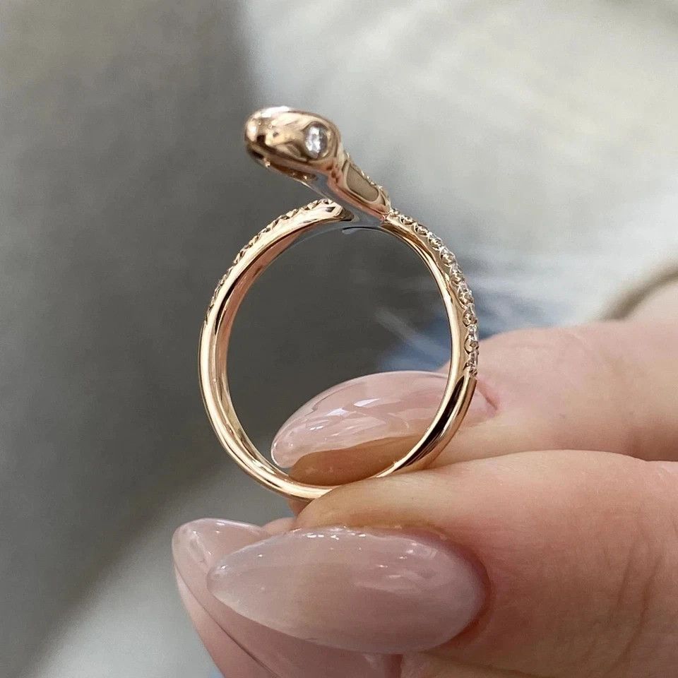 Wedding Round Cut 0.3 Ct 14k Rose Gold Diamond Snake Band Lab Grown VVS E F CVD
