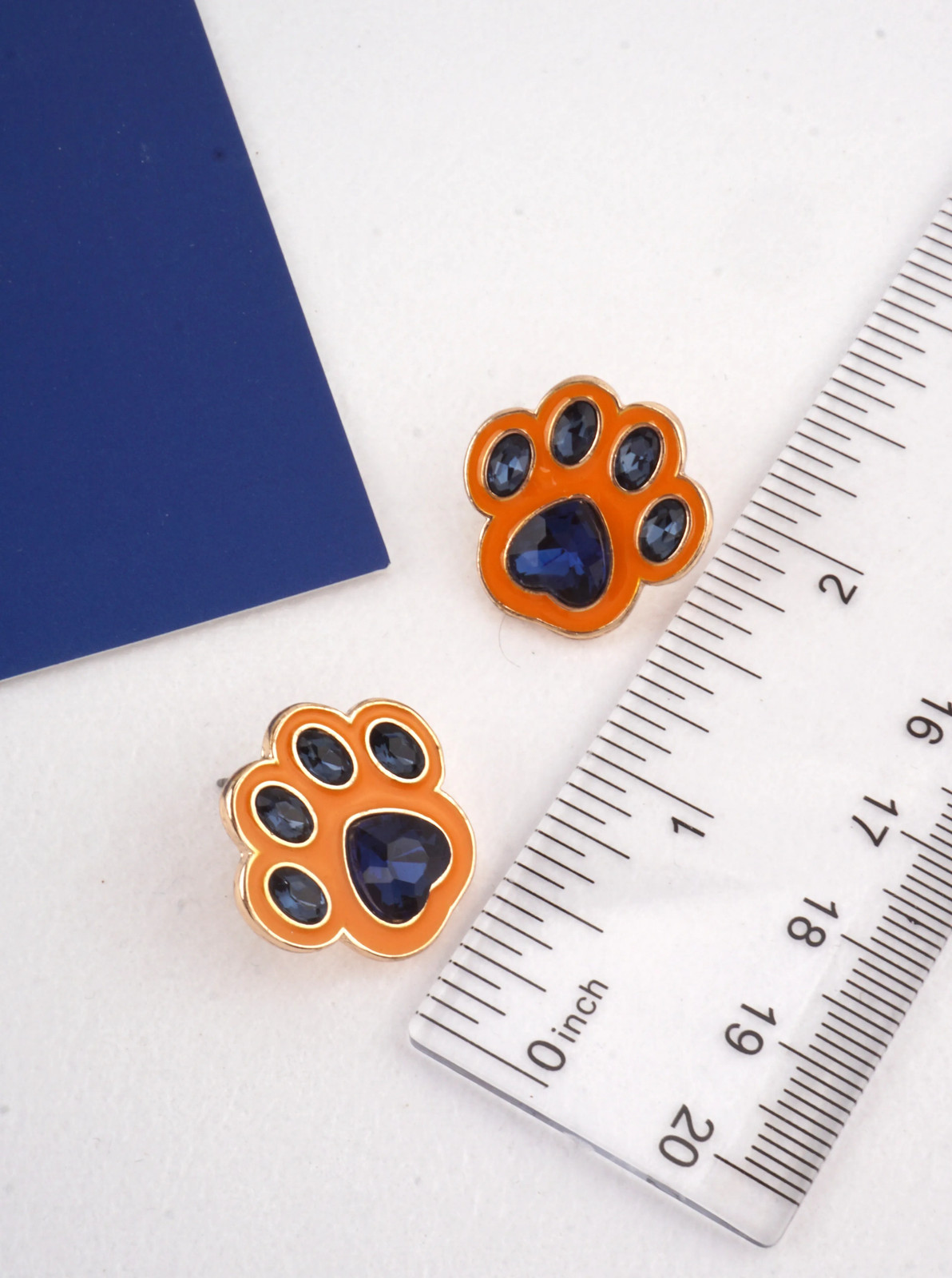 Paw Print Stud Earrings 0.8in, Rhinestone Enamel, Gameday Team Colors