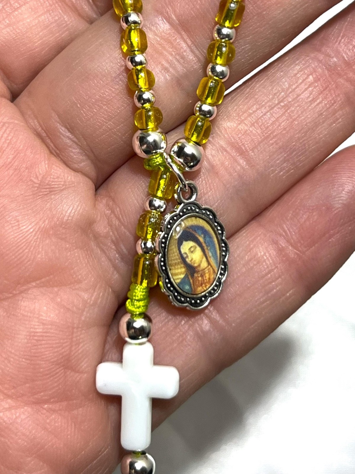 Baby’s First Rosary – Handmade Yellow Glass Beads, Catholic Baptism Keepsake