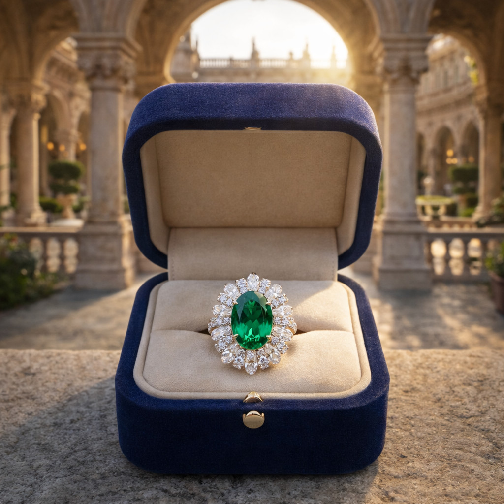 Oval Natural Emerald & Diamond Wedding Gift Ring 14k White Gold (Import Free)