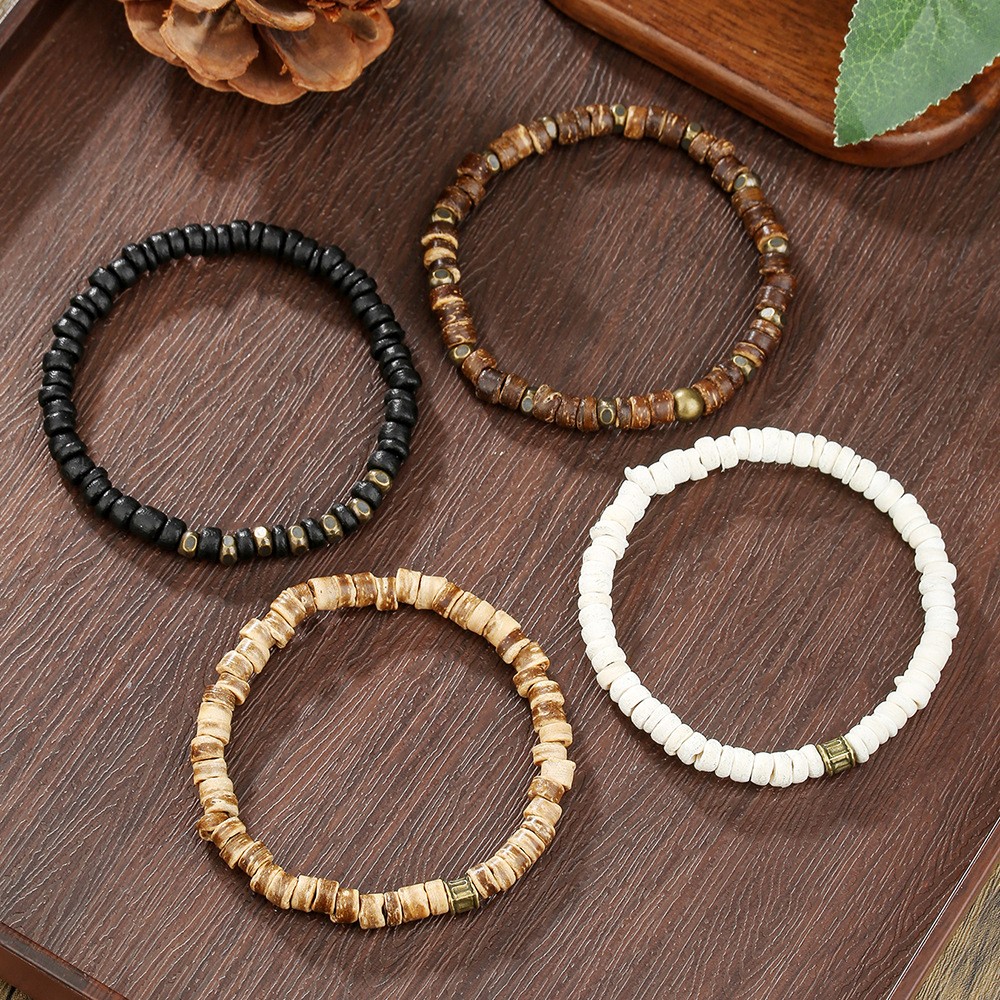 Mens Coconut Shell Stackable Surfer Bracelet Coconut Wood Custom Bracelets Set