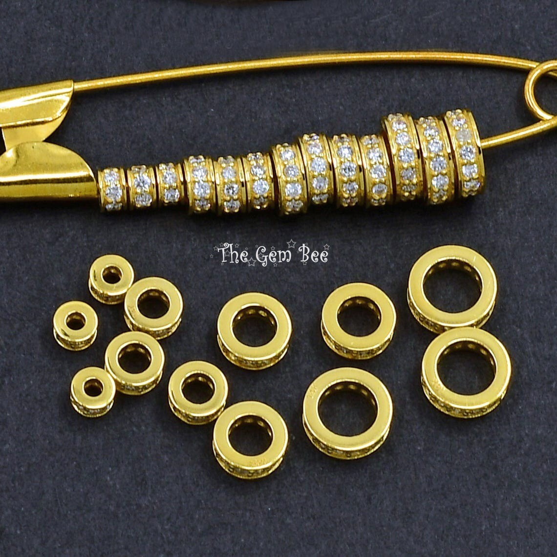 3mm 4mm 5mm 6mm 14k Yellow Gold Diamond Eternity Rondelle Wheel Spacer Bead
