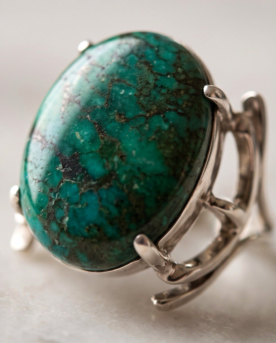 Large Natural Spiderweb Turquoise Ring 925 Sterling Silver, Adjustable Size 5-9