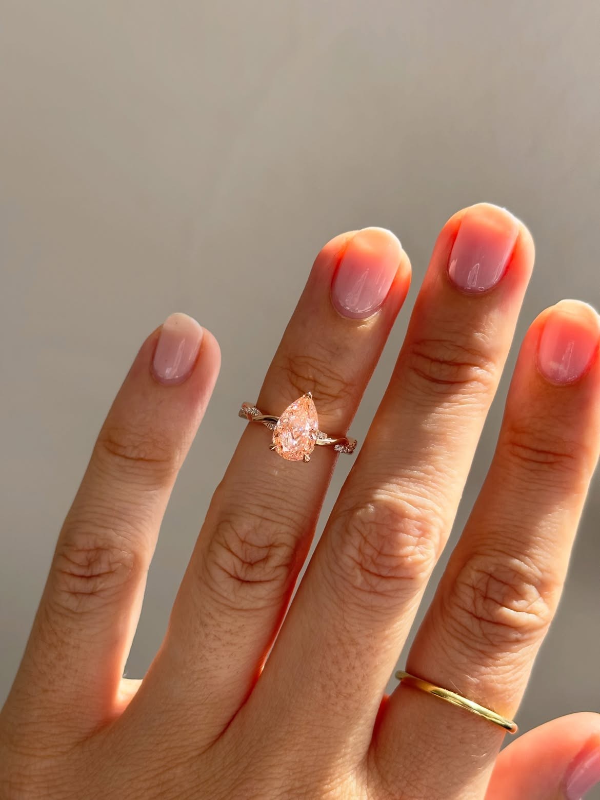 1.20Ct Pear Cut Natural Morganite Diamond Wedding Ring 14K Rose Gold Size 7 8 9