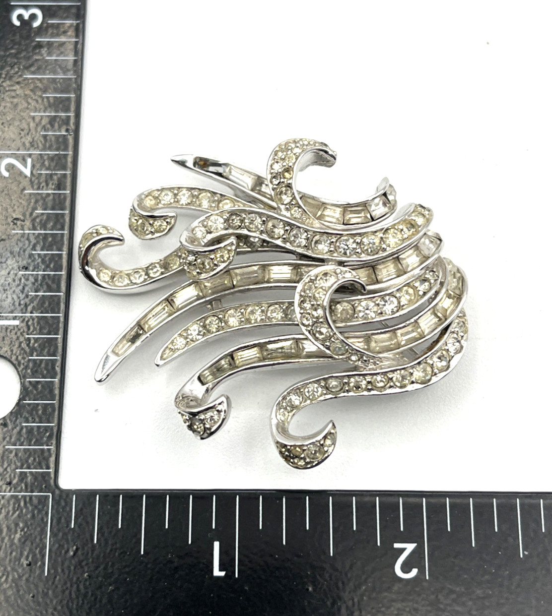 Vintage Marcel Boucher Art Deco Style Baguette Rhinestone Brooch & Clip Earrings
