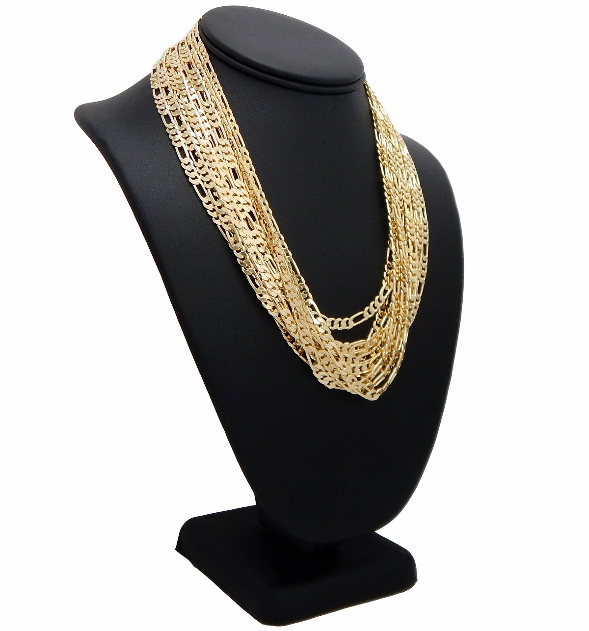 12 Piece 5mm Italian Figaro link Chain 20″ 24″ 30″ 14k Gold Finish Wholesale Lot