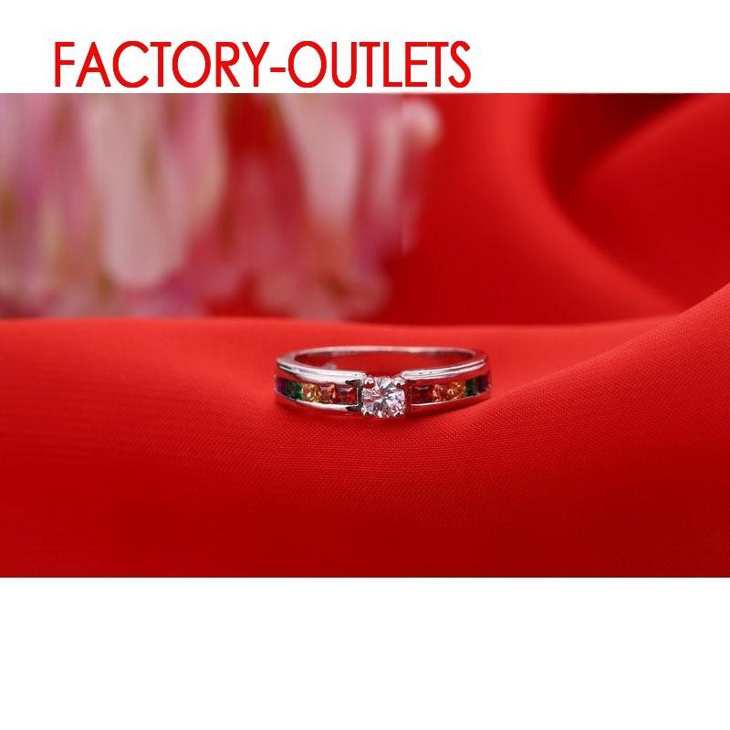 Sterling Silver Ring Colorful Cubic Zirconia Tension Set Women Jewelry Gift