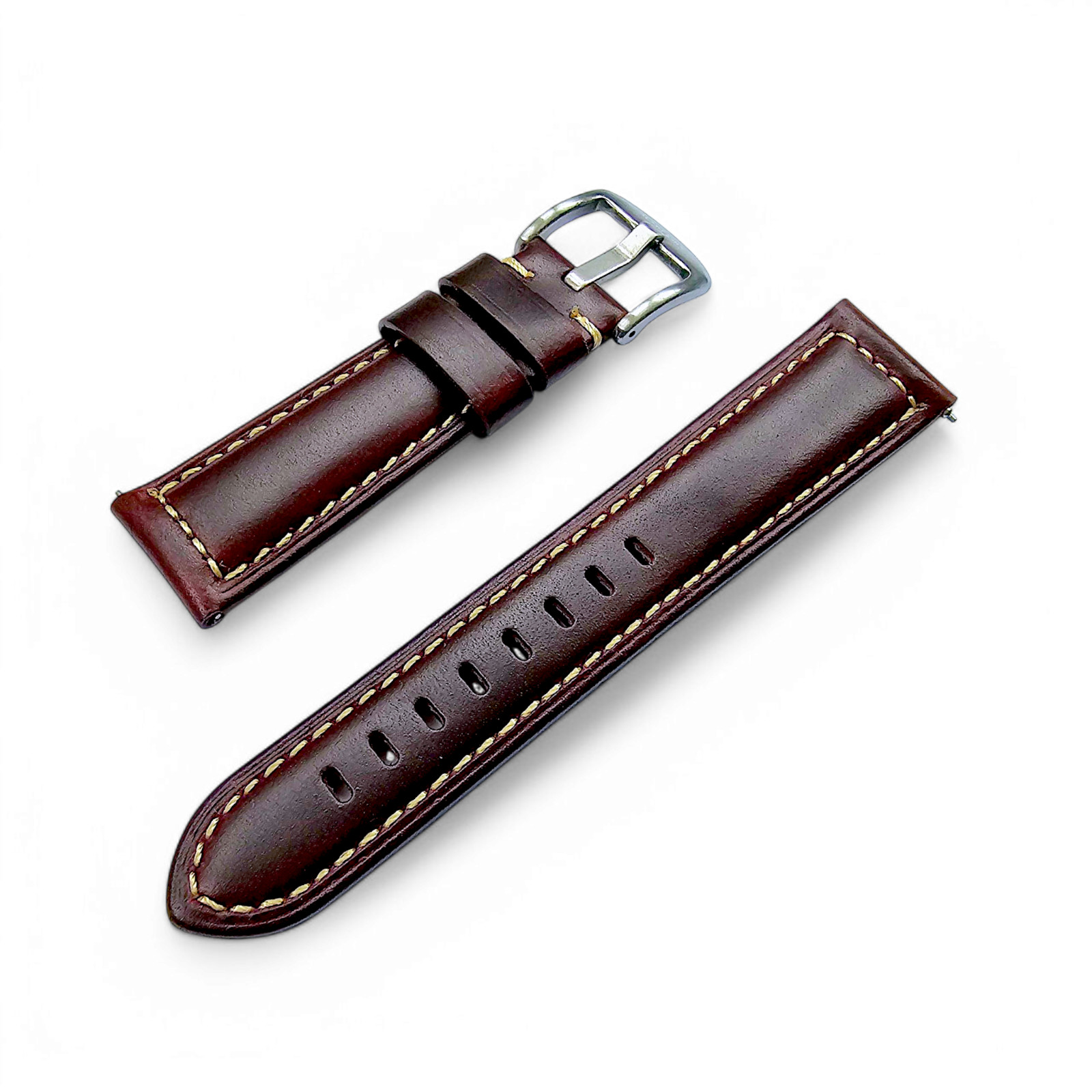 Vegetable Tanned Cracked Leather Watch Strap Band Top Grain Two Mens 20mm 22mm