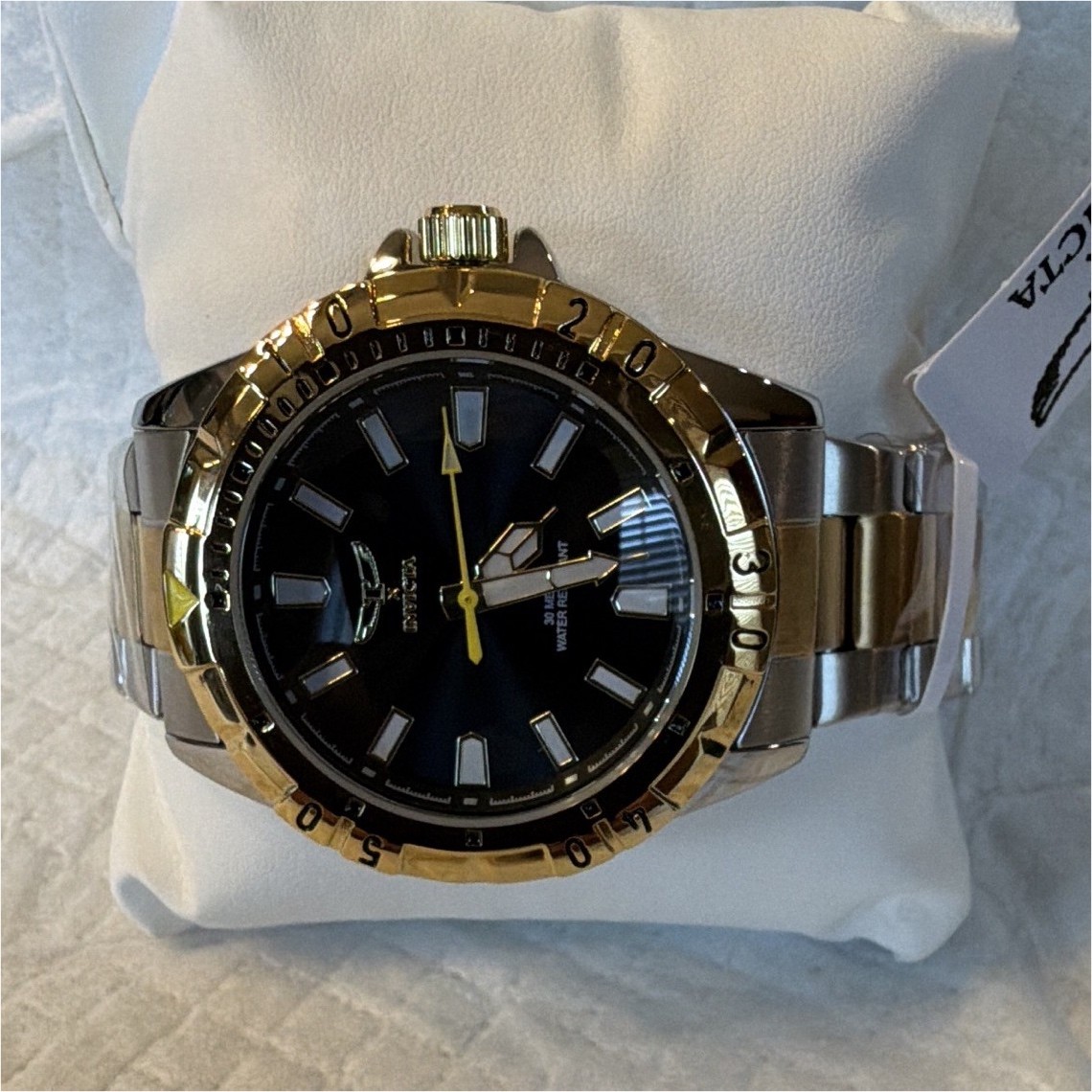 Invicta Pro Diver 48-51.9mm Black Dial Quartz 100m Gold Bezel Bracelet