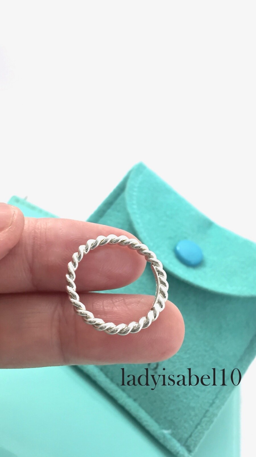 Sz. 5 Tiffany & Co. Twist Rope Narrow Band Ring Silver w Pouch Authentic -Italy