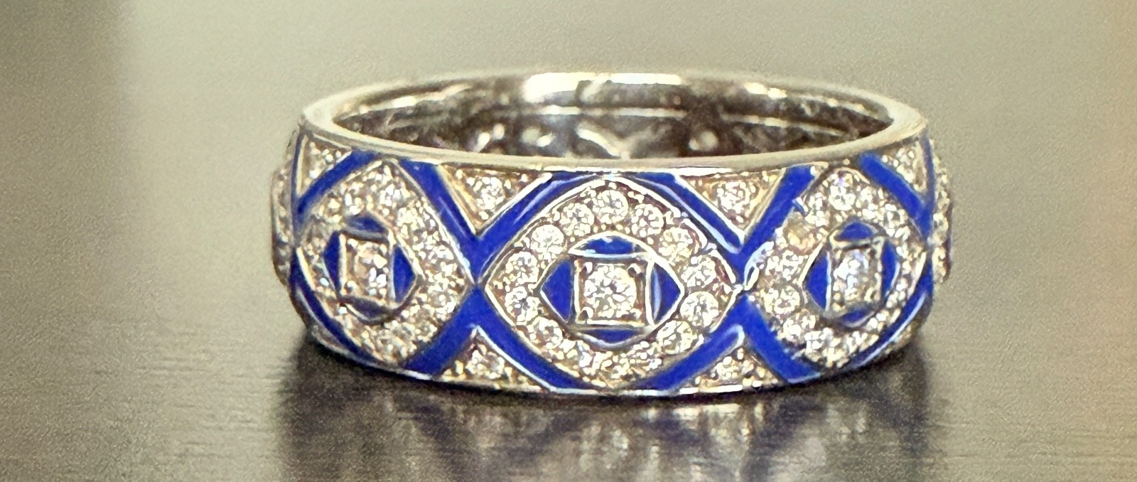 Hidalgo (Dark Blue Ring Only) Sterling, Enamel & CZ Stack/Band Ring Size 8
