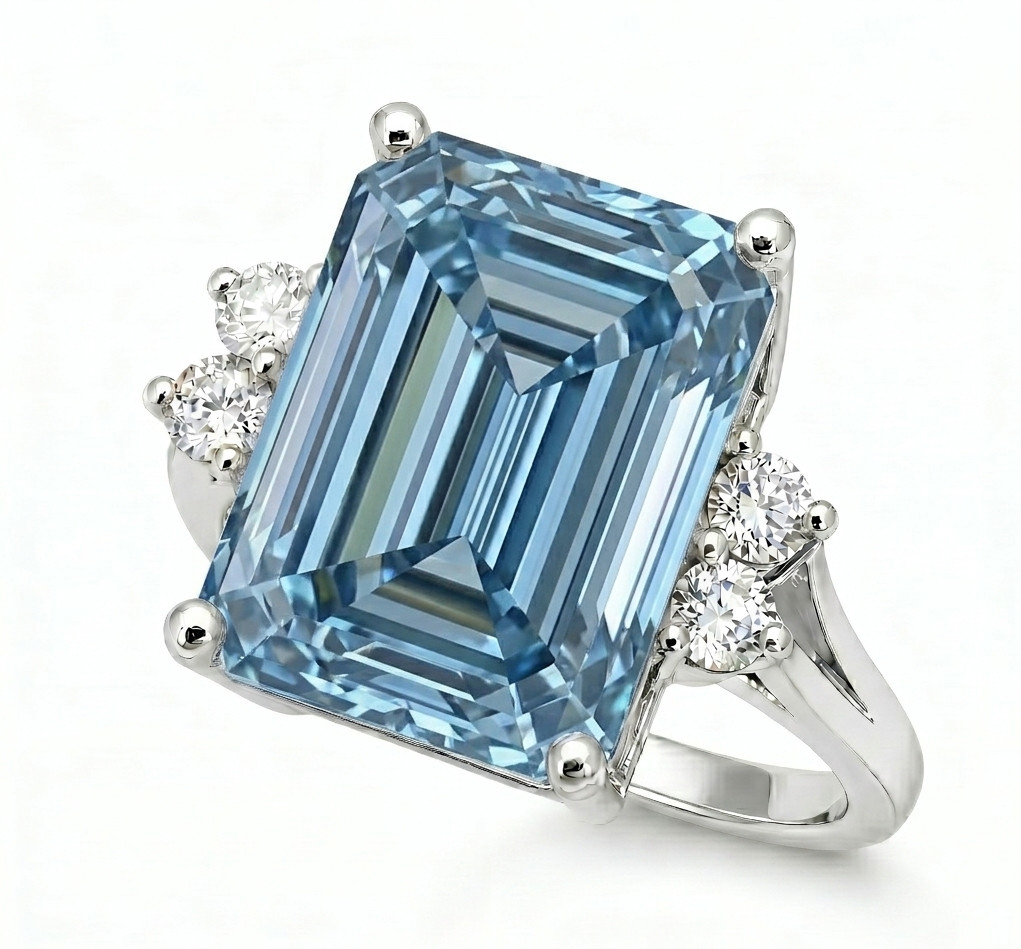 8.00 Ct Certified Emerald Cut Blue Natural Diamond Engagement Ring Great Shine