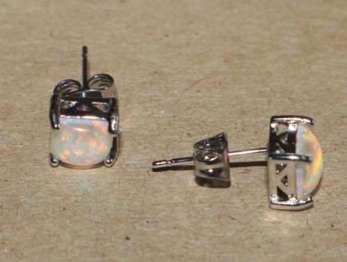fire opal stud earrings gems silver jewelry petite circle round oval cocktail