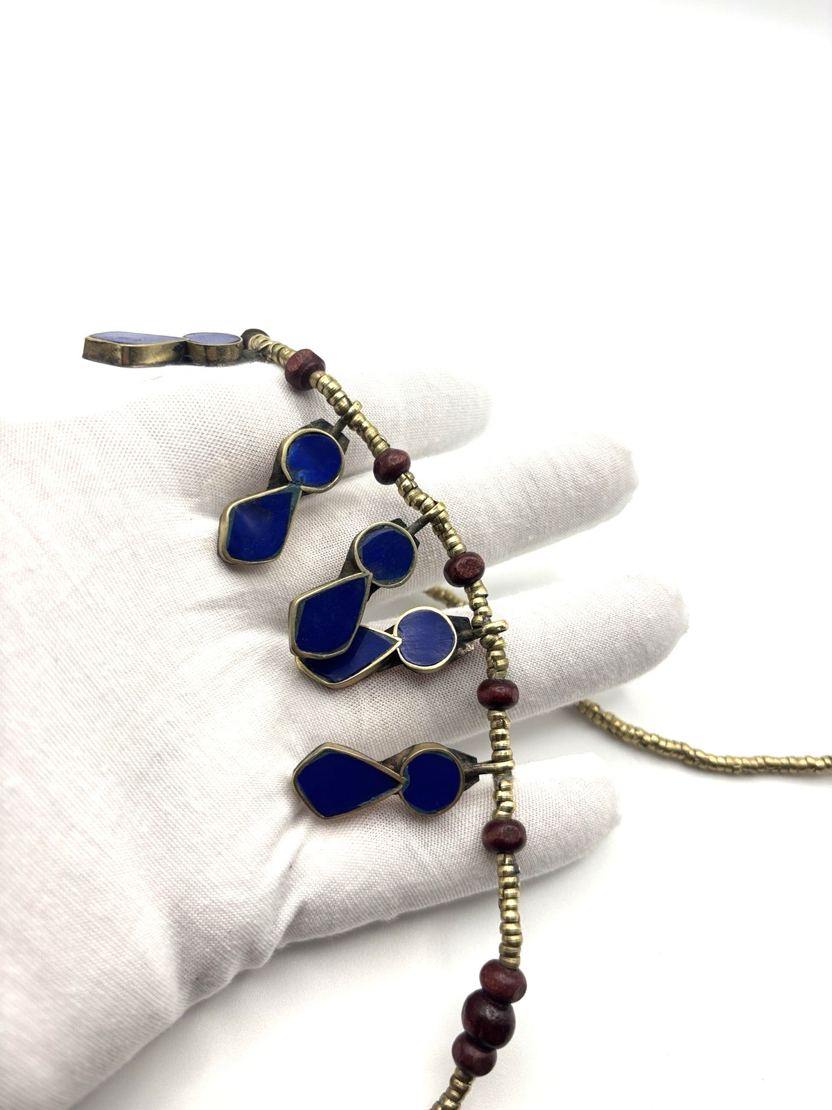 Egyptian Revival necklace with blue enamel pendants – 51cm, 30.7g