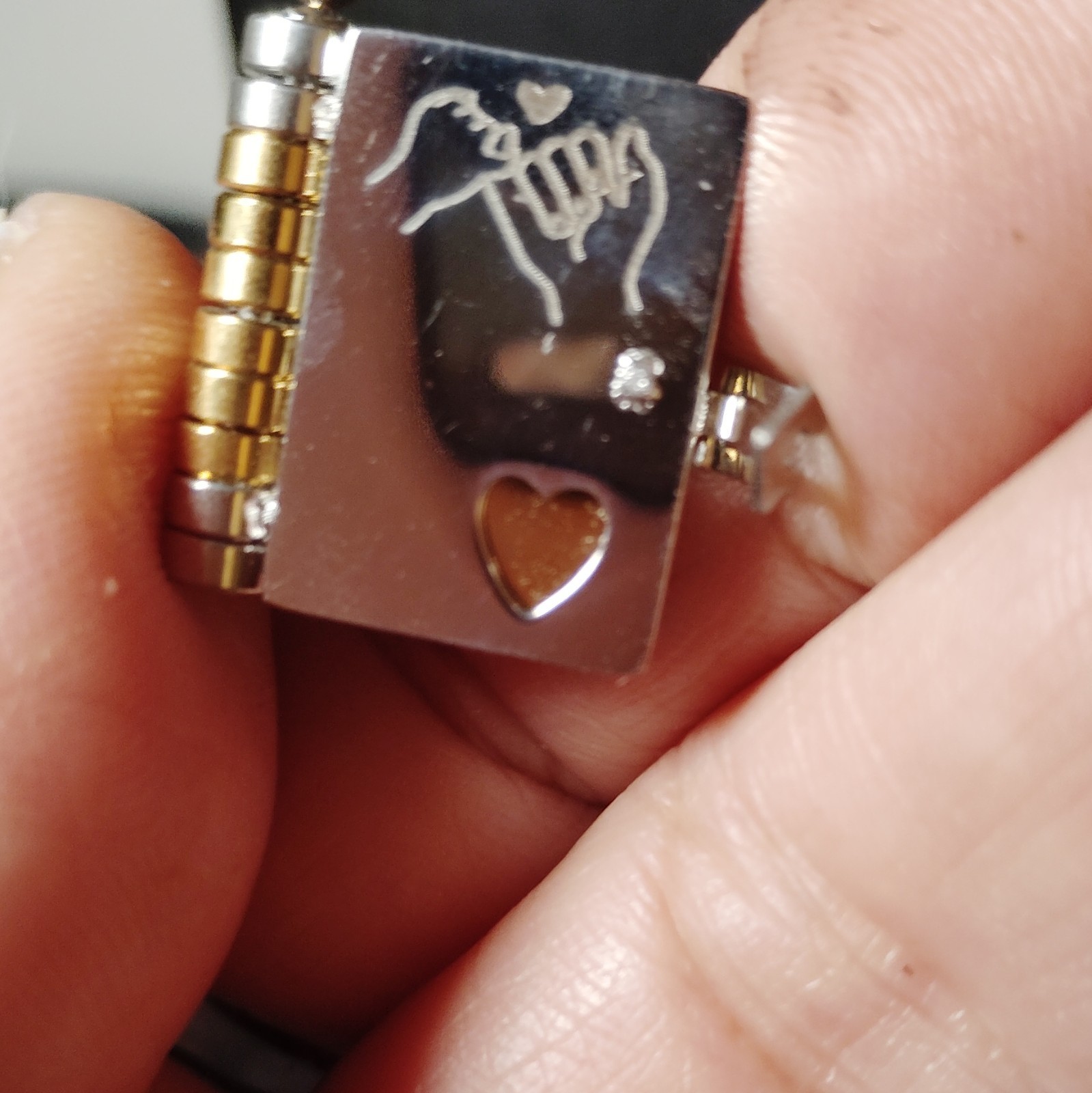 Gold Plated Cable Chain Necklace Rectangle Book Locket Pendant Engraved Love