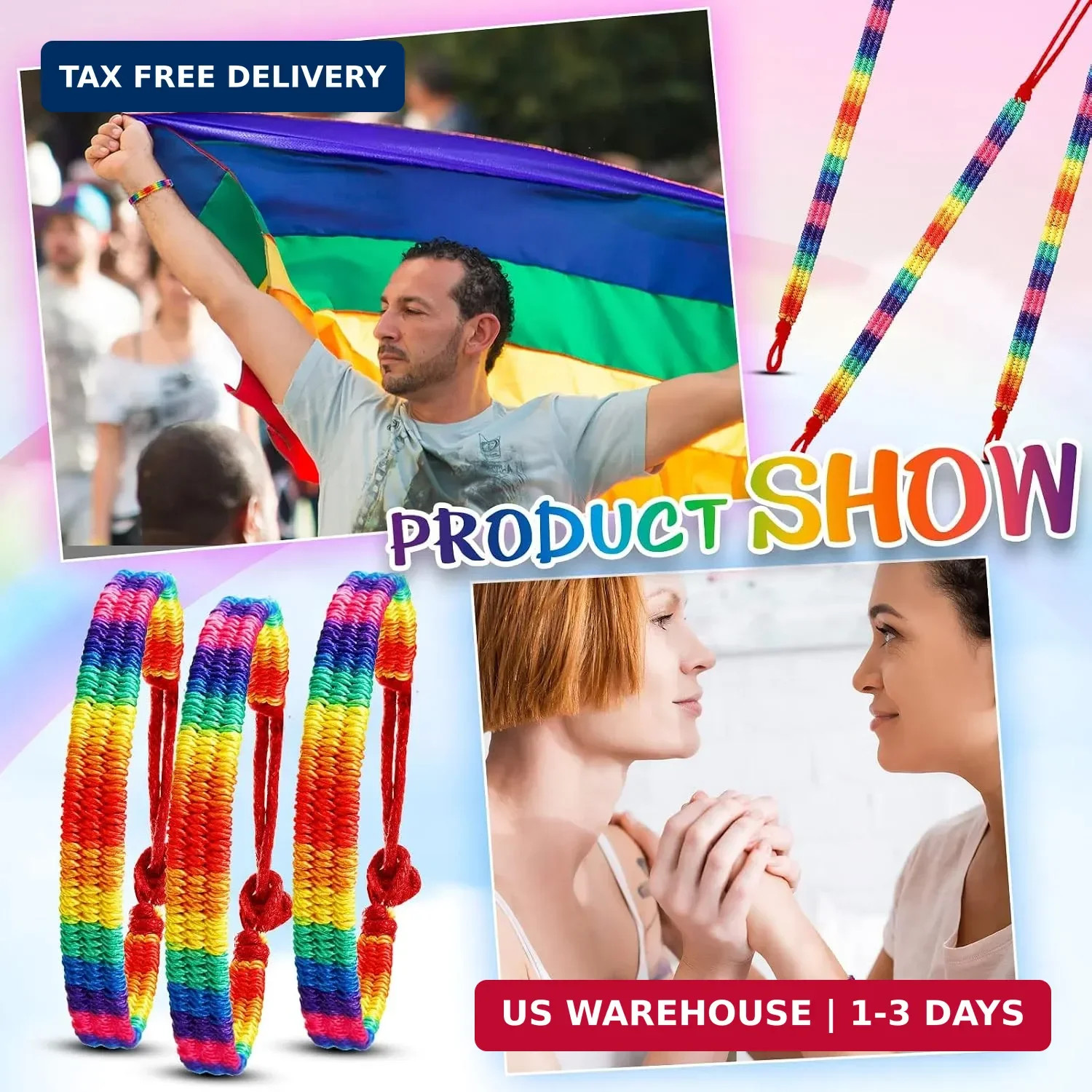 Kenning Rainbow LGBT Pride Bracelet Handmade Braided Friendship String Bracelet