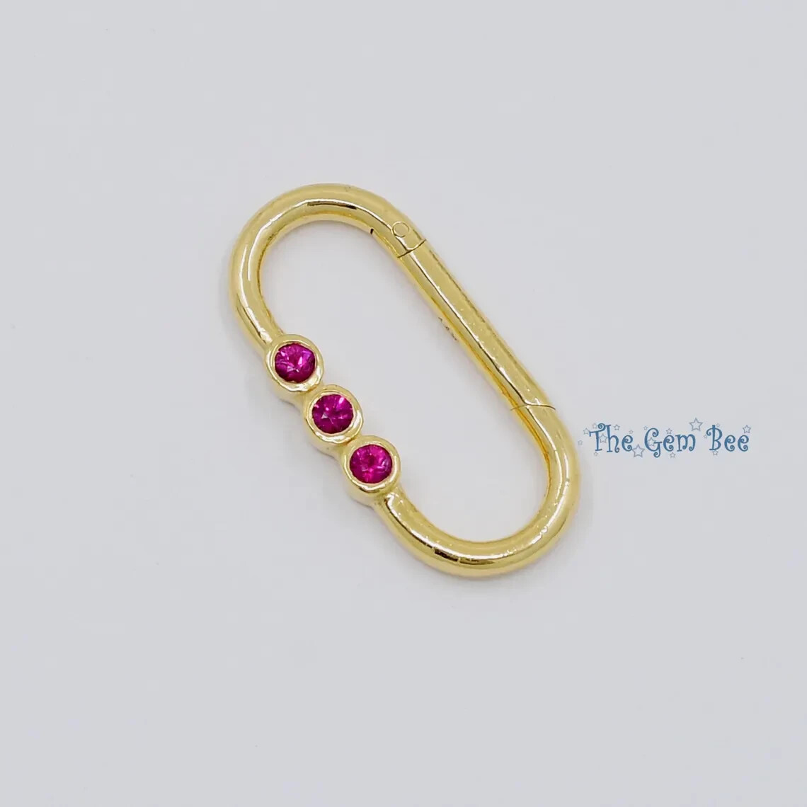 10×21.5mm 14K Yellow Gold Natural Ruby Charm Holder Snap Lock Carabiner Enhancer