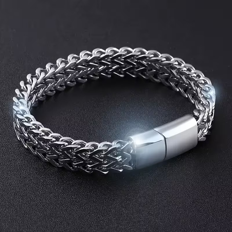 Premium Stainless Steel Mens Braided Chain Bracelet Stylish Square Links 9 IN US